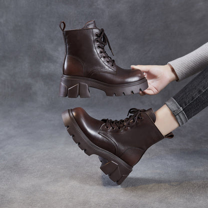 Women's Minimalist Plain Leather Chunky Platform Boots