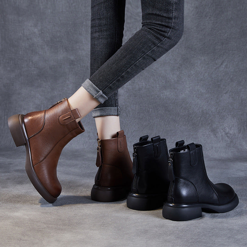 Women's Minimalist Plain Leather Casual Ankle Boots