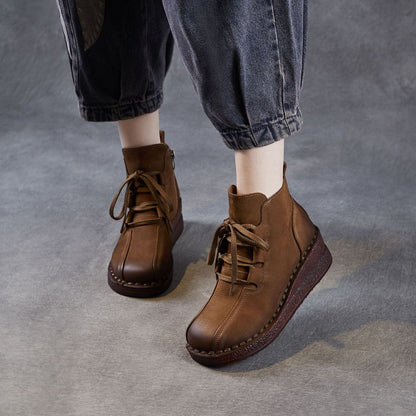 Women's Retro Plain Leather Wedge Ankle Boots