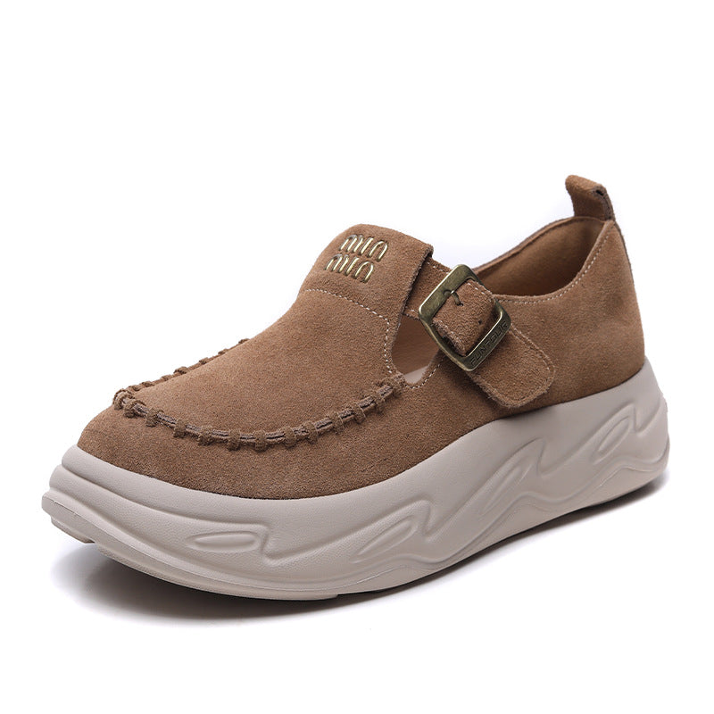 Women's Handmade Leather Platform Slip-on Loafers-RAIIFY