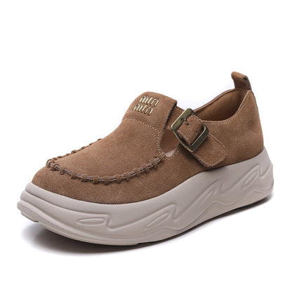 Women's Handmade Leather Platform Slip-on Loafers-RAIIFY