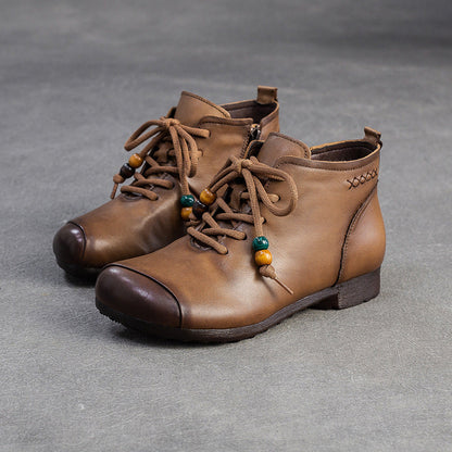 Women's Vintage Leather Comfort Flat Ankle Boots-RAIIFY