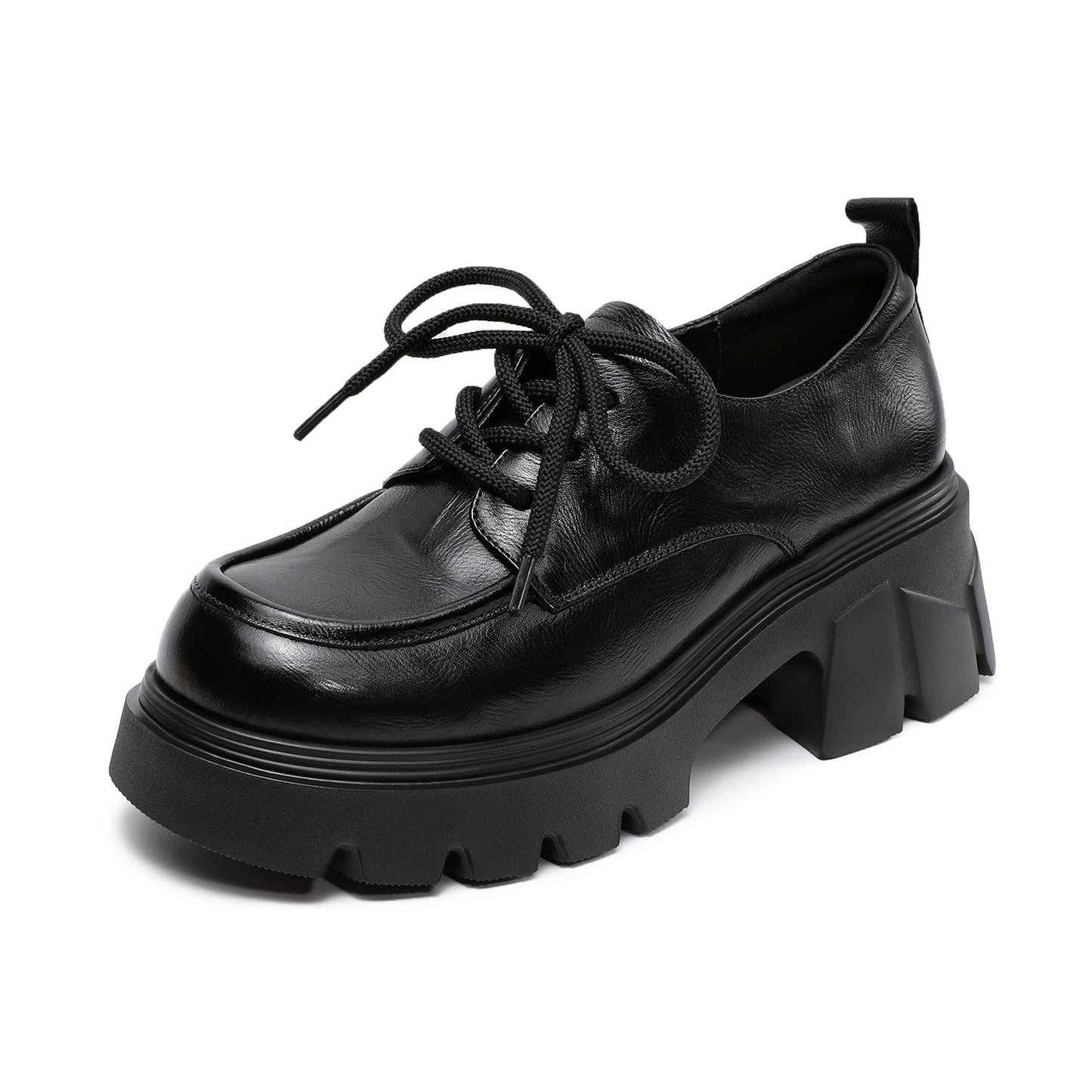 Women's Vintage Leather Chunky Heel Loafers-RAIIFY