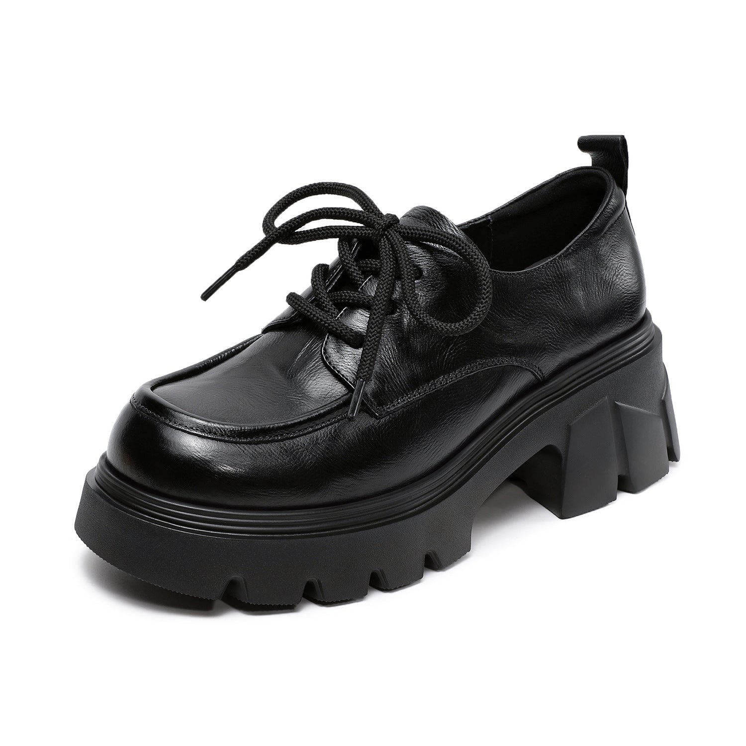 Women's Vintage Leather Chunky Heel Loafers-RAIIFY