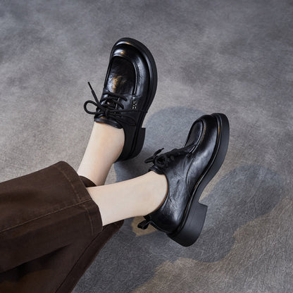 Women's Retro Plain Leather Casual Lace-up Loafers