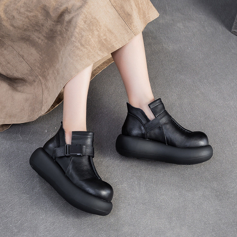 Women's Minimalist Plain Leather Platform Ankle Boots