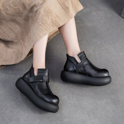 Women's Minimalist Plain Leather Platform Ankle Boots