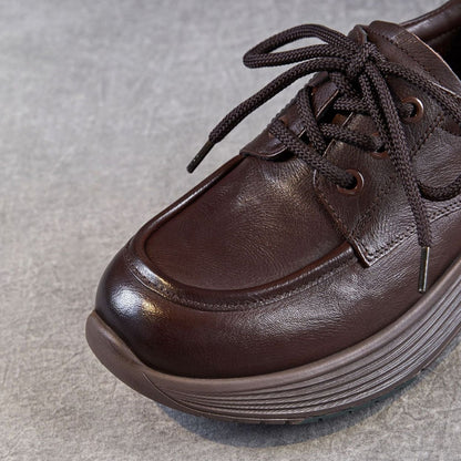 Women's Retro Platform Lace-up Leather Shoes