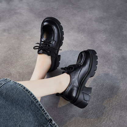 Women's Vintage Leather Chunky Heel Loafers