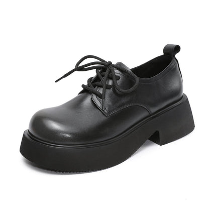 Women's Leather Platform Oxfords Casual Shoes-RAIIFY