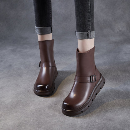 Women's Retro Leather Back Zipper Minimalist Boots