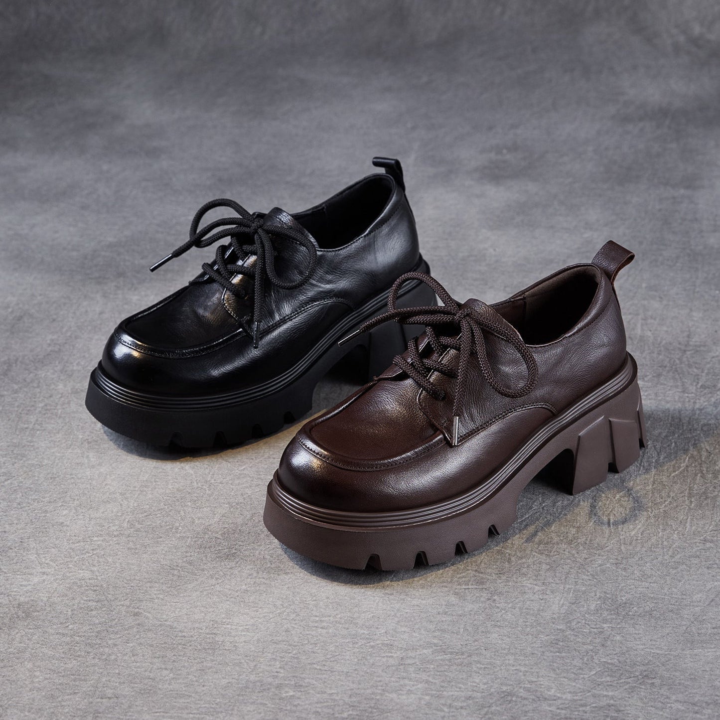 Women's Vintage Leather Chunky Heel Loafers