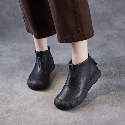 Women's Simple Plain Leather Flat Ankle Boots