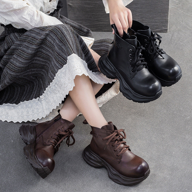 Women's Vintage Leather Platform Ankle Boots