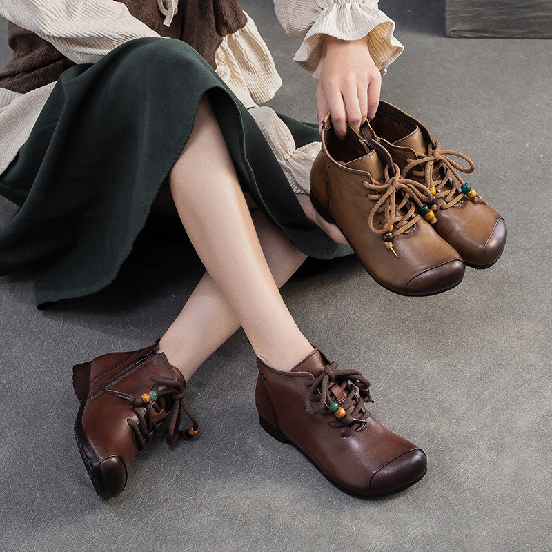 Women's Vintage Leather Comfort Flat Ankle Boots