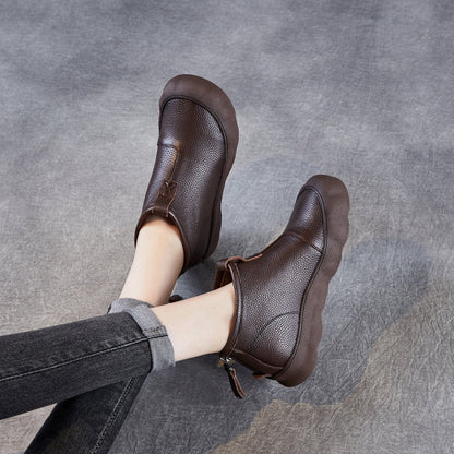 Women's Simple Plain Leather Flat Ankle Boots