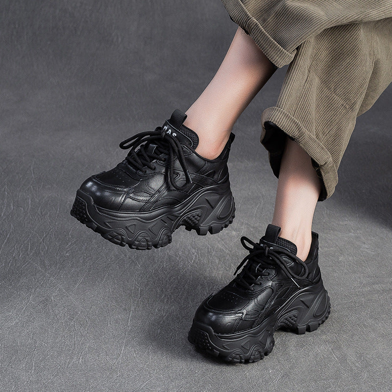Women's Plain Leather Chunky Platform Sneakers