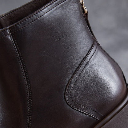 Women's Retro Plain Leather Ankle Platform Boots