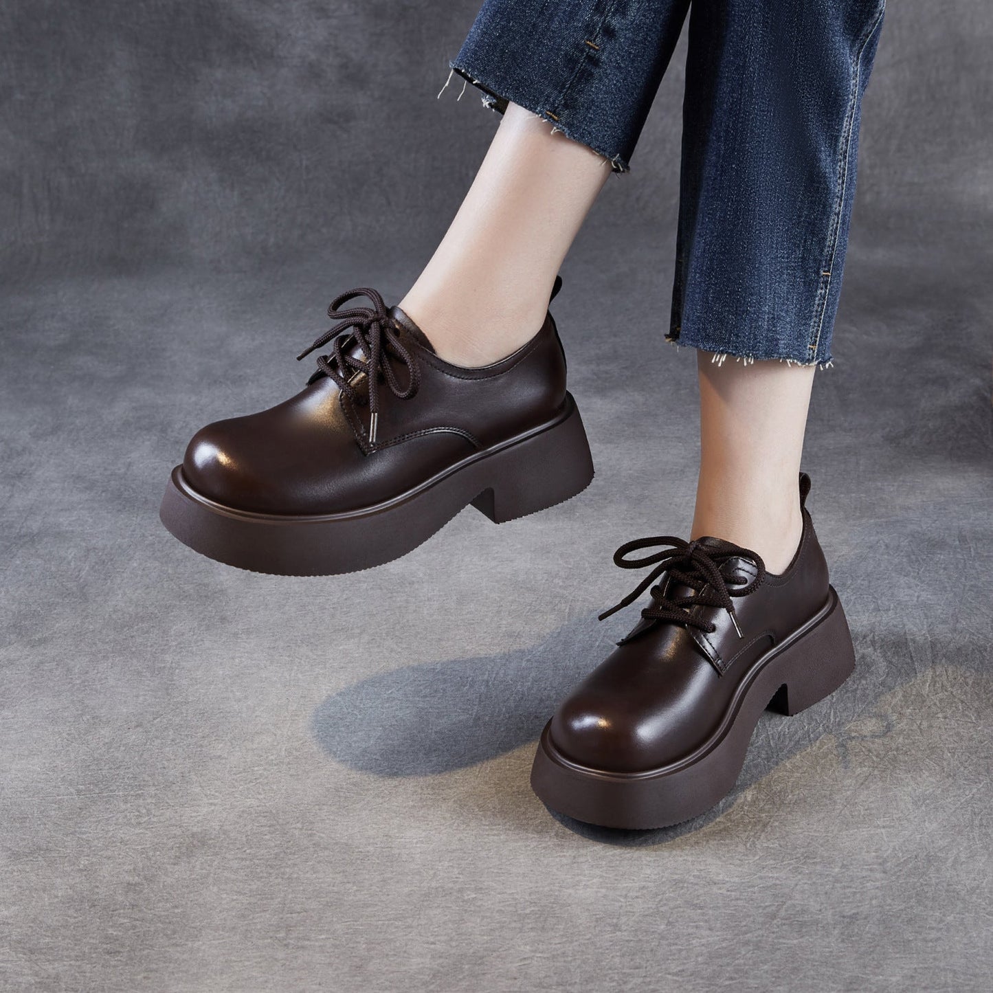Women's Leather Platform Oxfords Casual Shoes