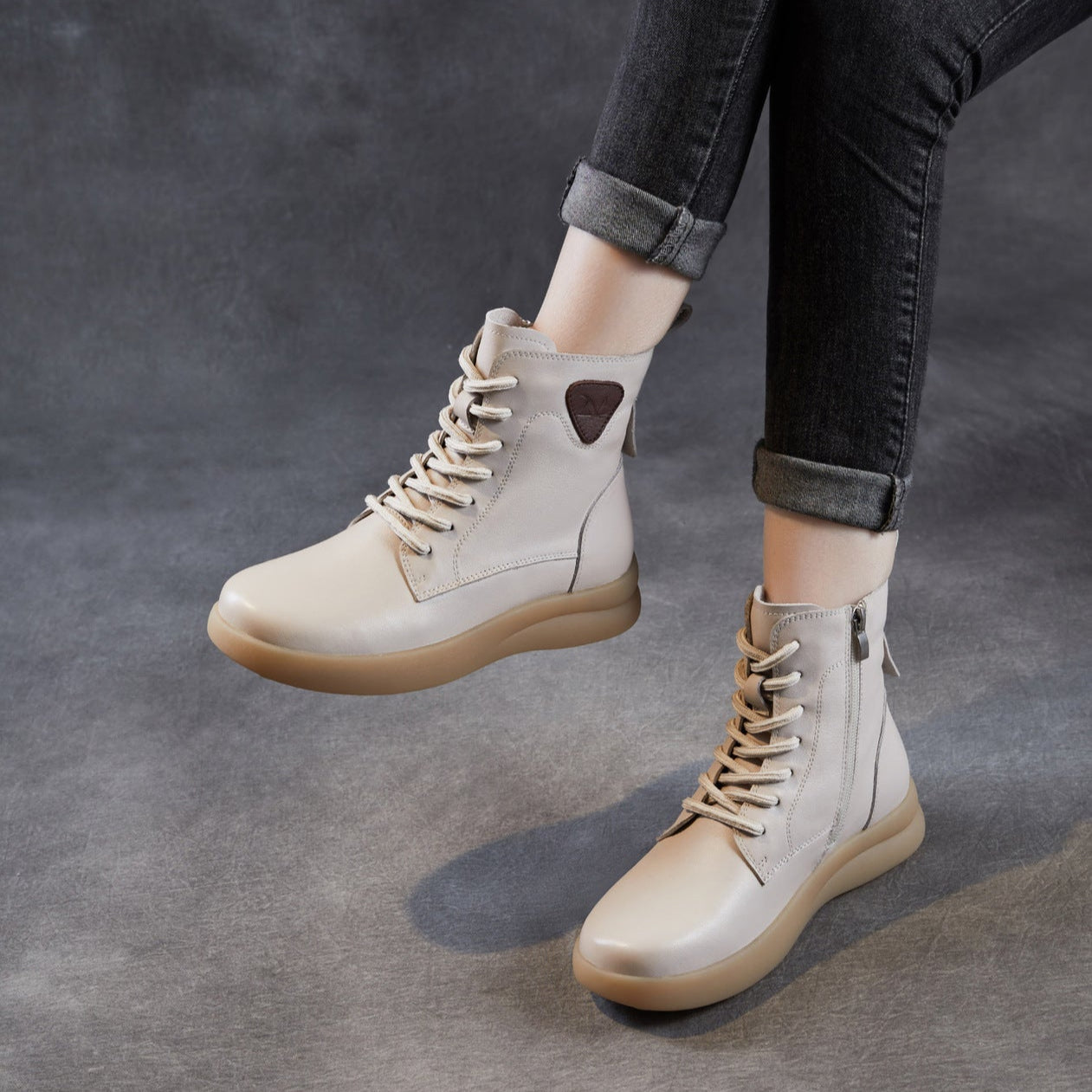 Women's Quilted Leather Flat Casual Ankle Boots