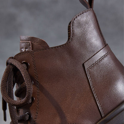 Women's Retro Leather Comfort Platform Ankle Boots