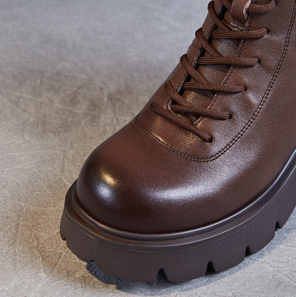 Women's Casual Plain Leather Platform Boots