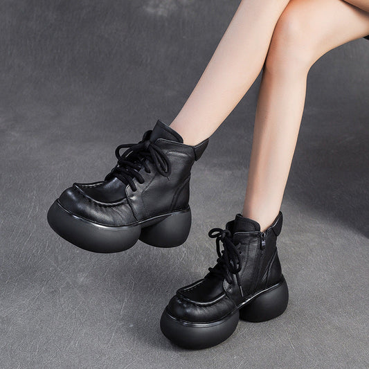Women's Vintage Leather Chunky Platform Boots