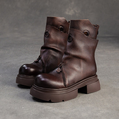 Women's Minimalist Leather Retro Casual Motorcycle Boots-RAIIFY