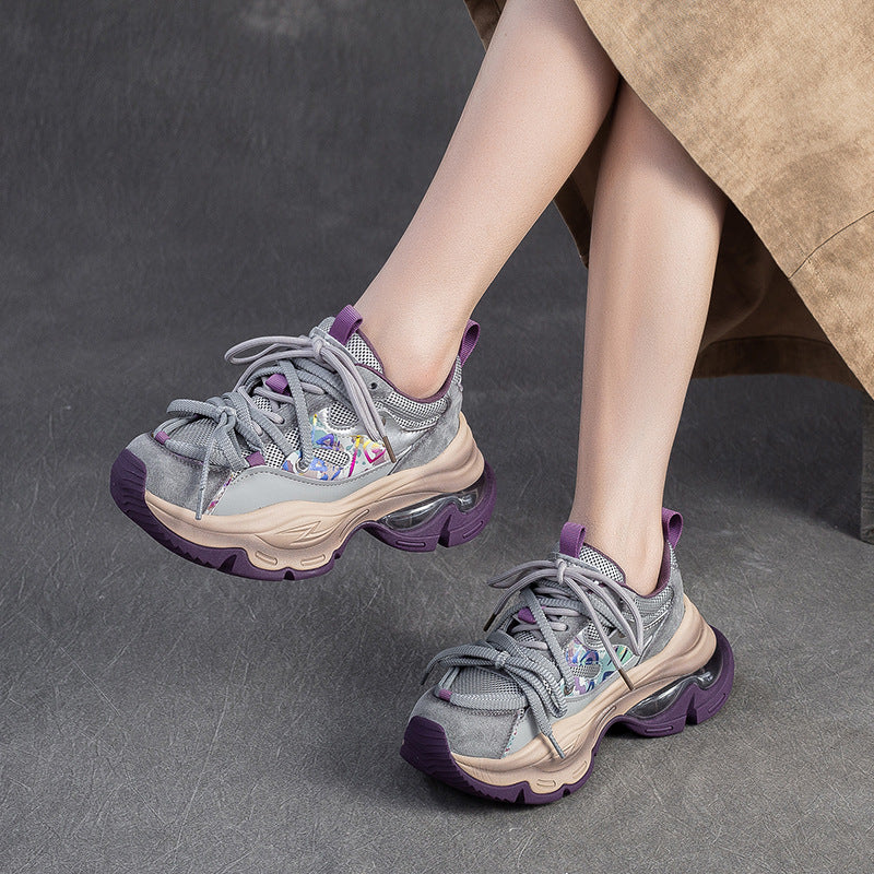 Women's Fashion Color-Blocked Breathable Platform Sneakers