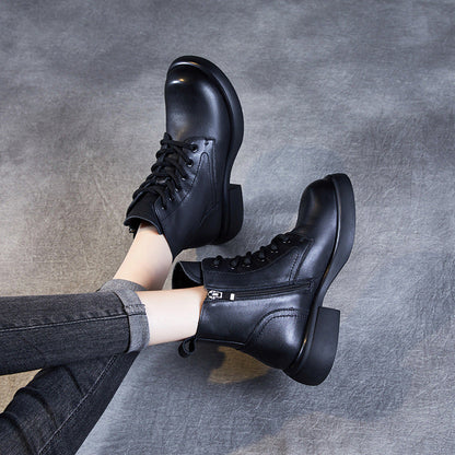 Womne's Retro Plain Soft Leather Ankle Boots