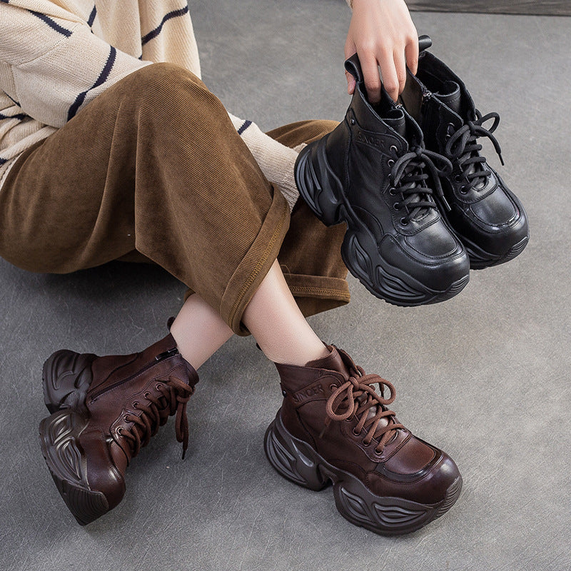 Women's Vintage Leather Chunky Platform Boots