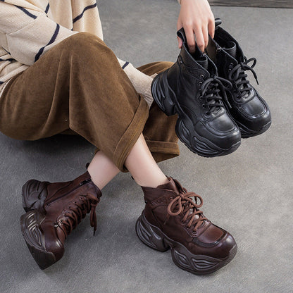 Women's Vintage Leather Chunky Platform Boots