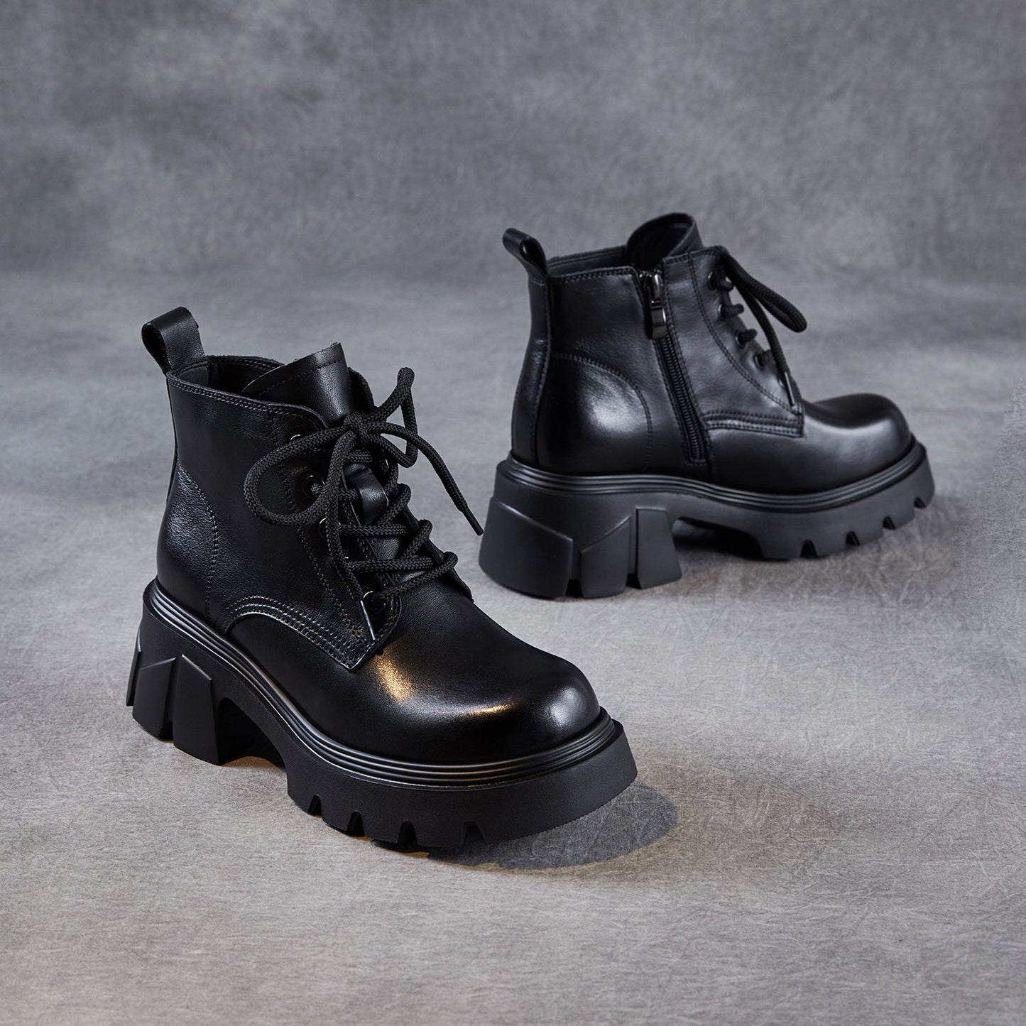 Women's Cowhide Leather Chunky Heel Ankle Boots