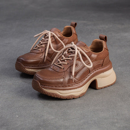 Women's Retro Quilted Leather Chunky Heel Casual Shoes-RAIIFY