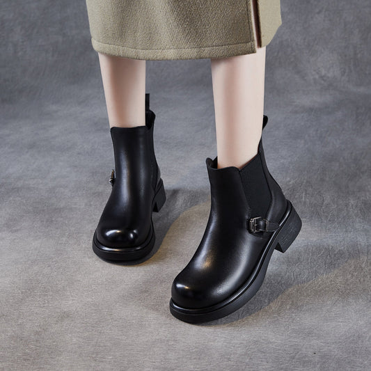 Women's Minimalist Plain Leather Slip-on Ankle Boots