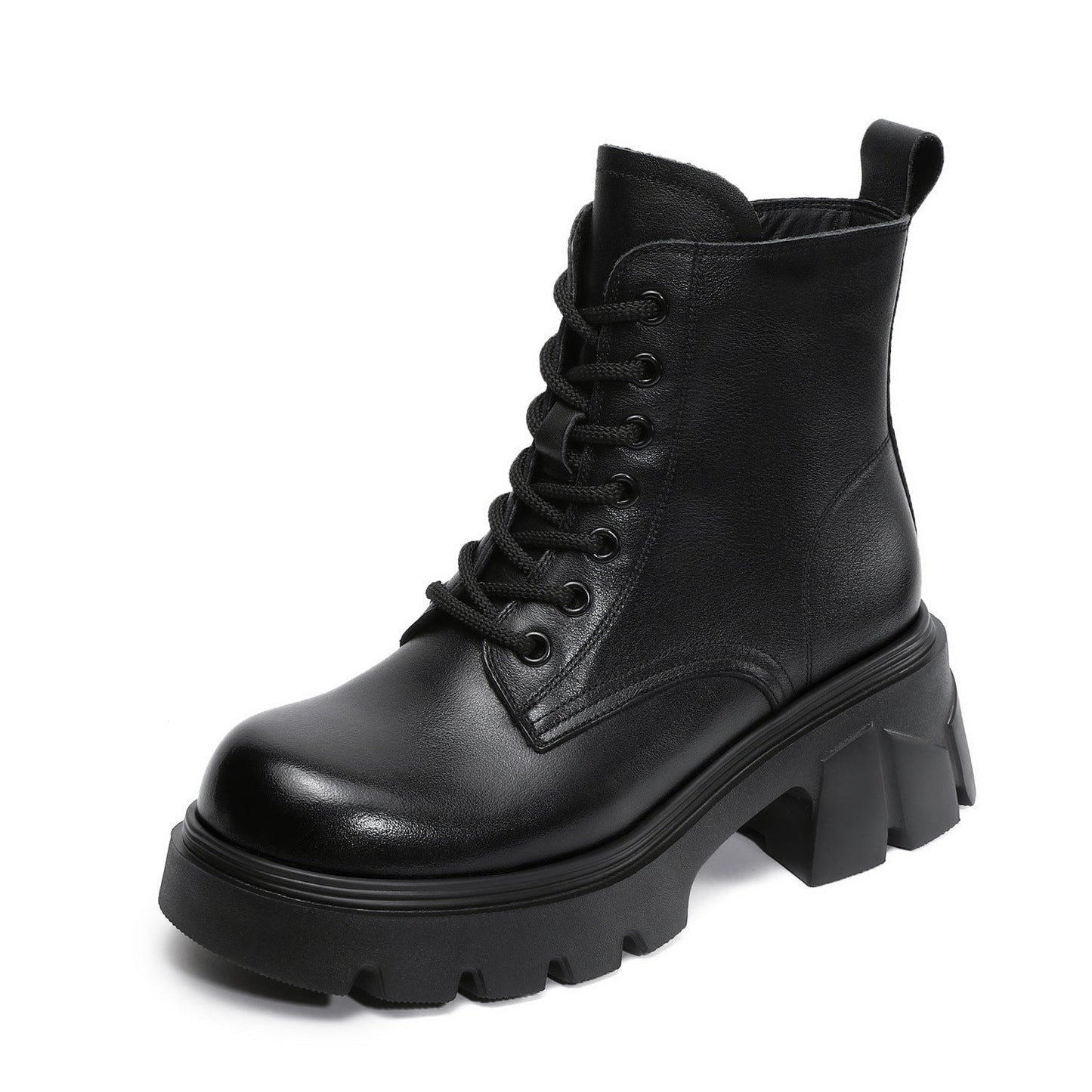 Women's Minimalist Plain Leather Chunky Platform Boots-RAIIFY