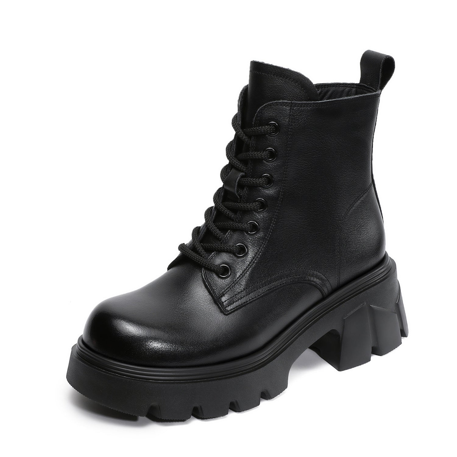 Women's Minimalist Plain Leather Chunky Platform Boots-RAIIFY