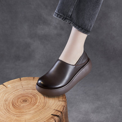 Women's Retro Plain Leather Casual Platform Shoes