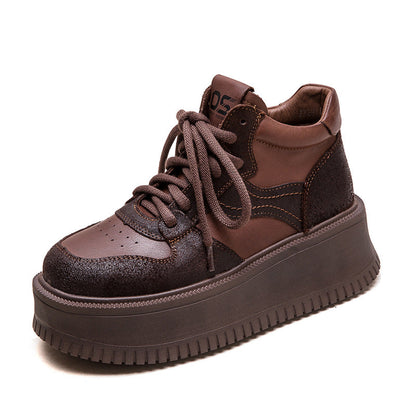 Women's Retro Leather High Top Platform Casual Shoes