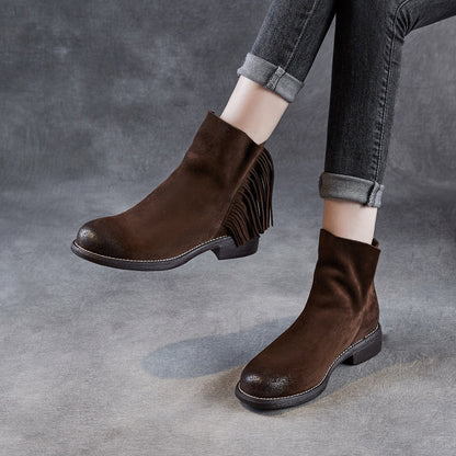 Women's Retro Plain Suede Tassels Ankle Boots
