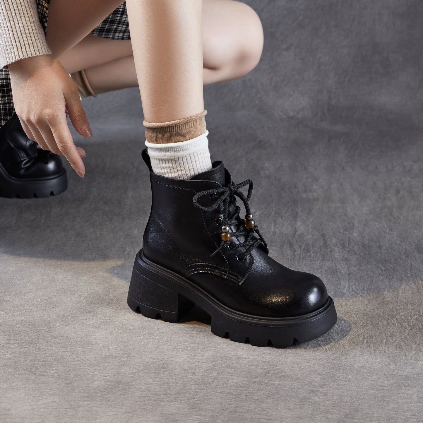 Women's Vintage Leather Chunky Heel Boots