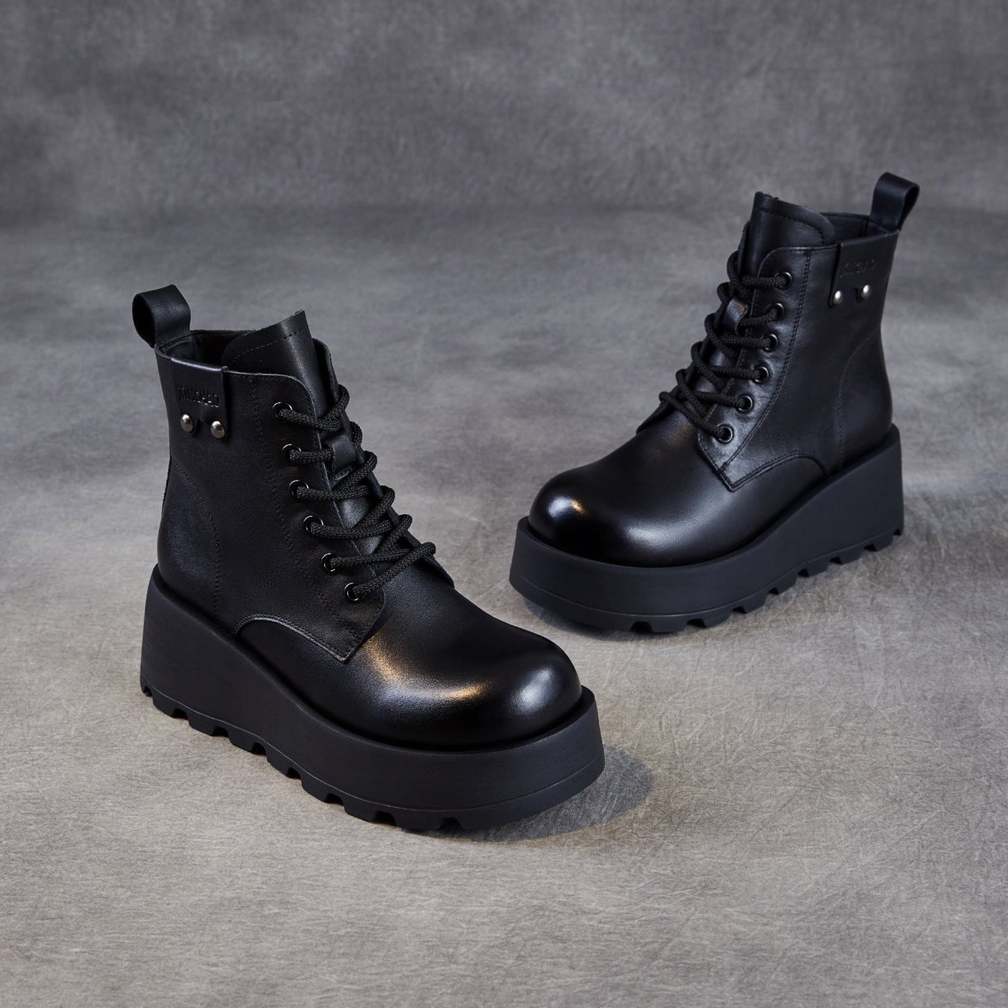 Women's Vintage Plain Leather Platform Boots