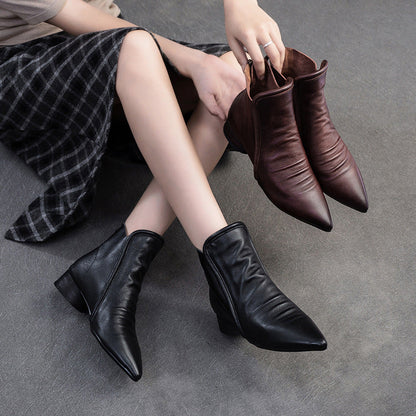Women's Vintage Soft Leather Pointed Toe Ankle Boots