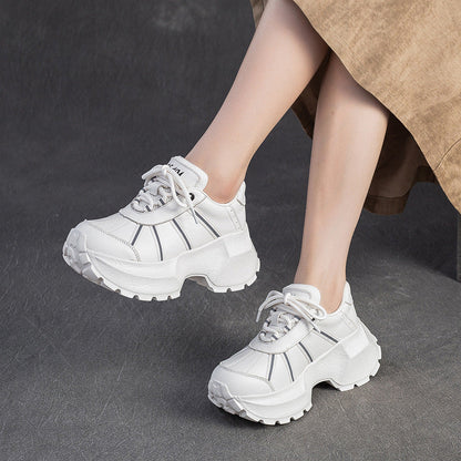 Women's Minimalist Fashion Leather Chunky Platform Sneakers