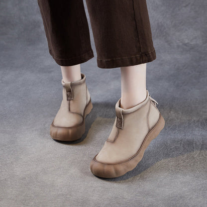 Women's Retro Leather Lug Sole Ankle Boots