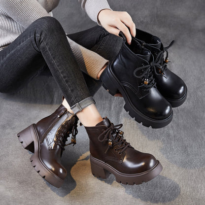 Women's Vintage Leather Chunky Heel Boots