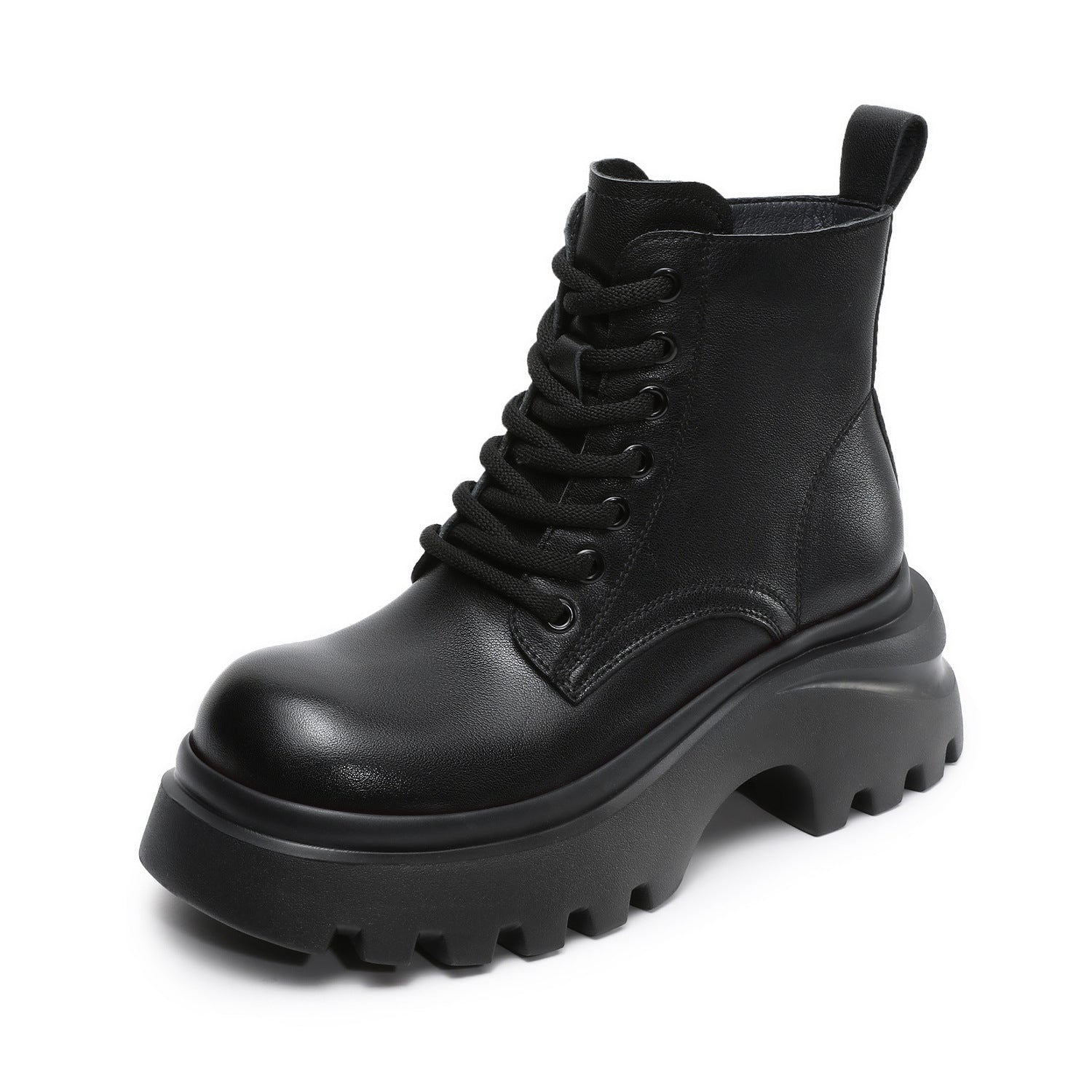 Women's Retro Plain Leather Chunky Platform Boots-RAIIFY