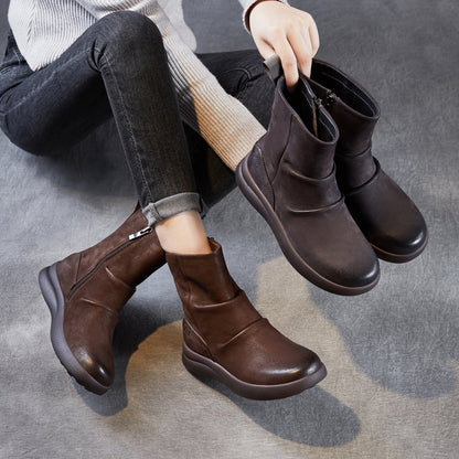 Women's Vintage Plain Leather Motorcycle Boots