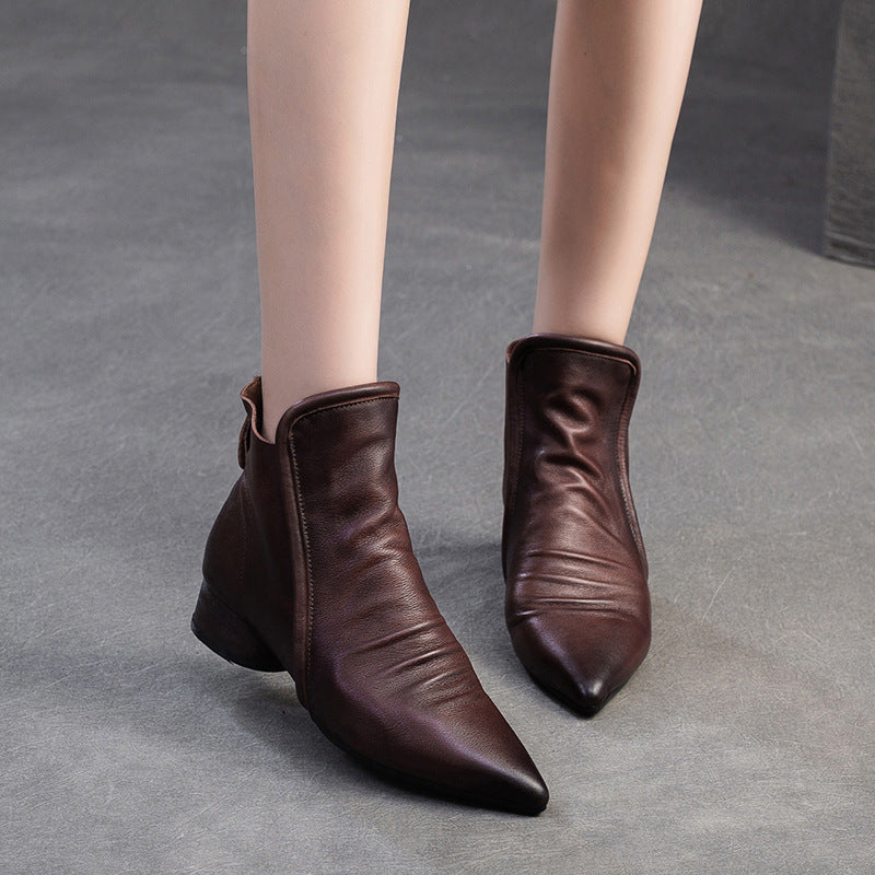 Women's Vintage Soft Leather Pointed Toe Ankle Boots