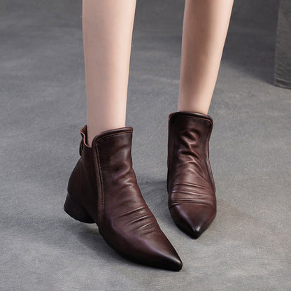 Women's Vintage Soft Leather Pointed Toe Ankle Boots